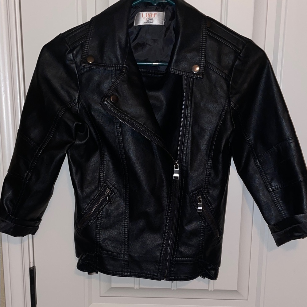 LJYH Kids Black Faux Leather Jacket